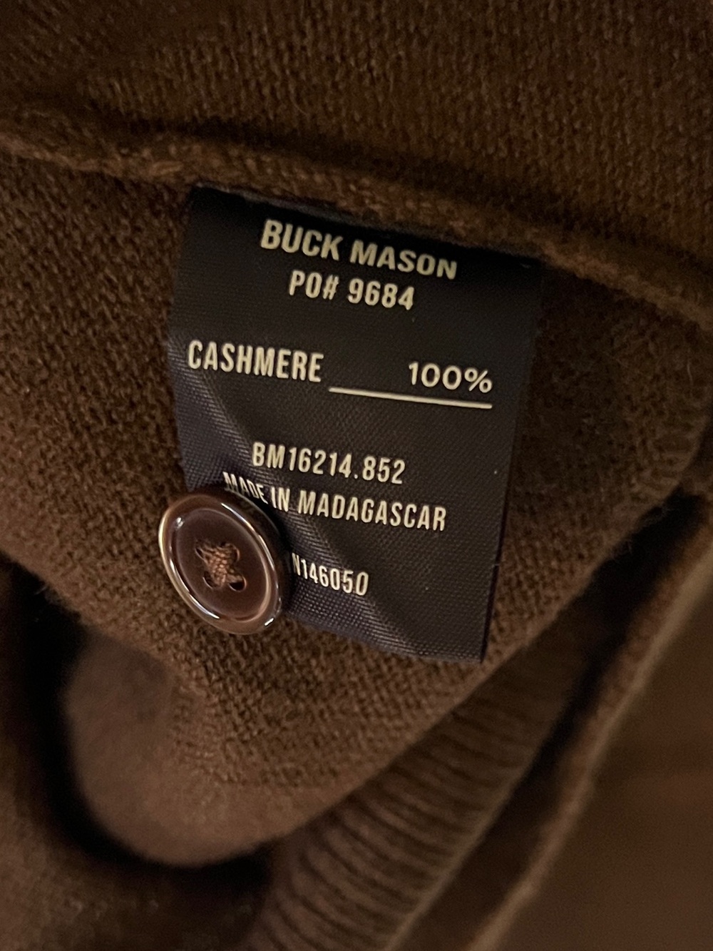 Buck Mason 100% Cashmere Sweater Polo Brown Long Sleeve Men’s Medium - Picture 3 of 8